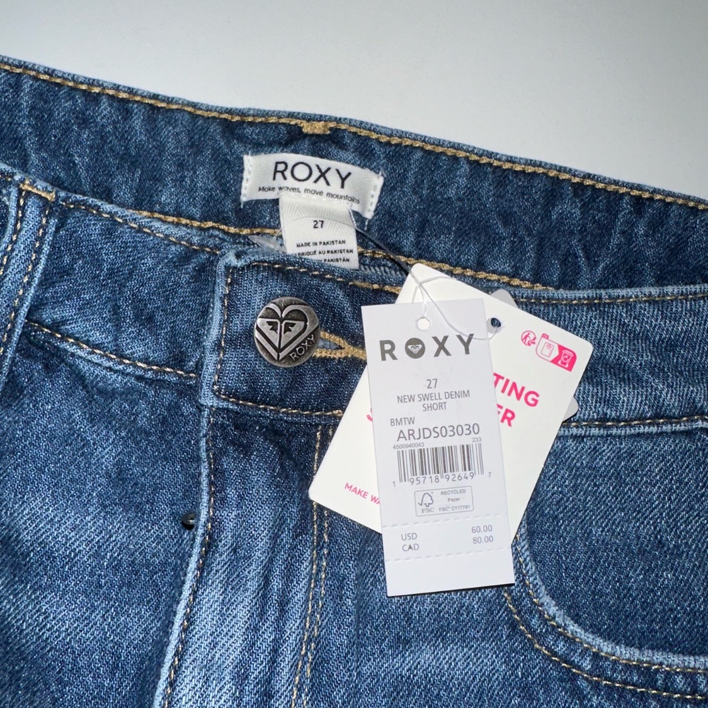 ROXY “New Swell” distressed denim blue jean cutoff boho shorts 25 26 27 - Picture 7 of 8